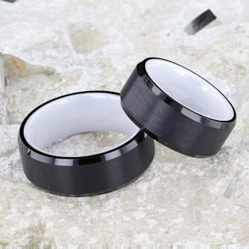 SIGMA Black Tungsten Brushed Center Men’s Wedding Band with Polished
Edges & White Interior 8mm