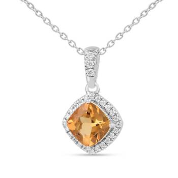 Yellow Cushion Citrine with Moissanite Accents Rhodium Over Silver
Citrine Pendant with Necklace