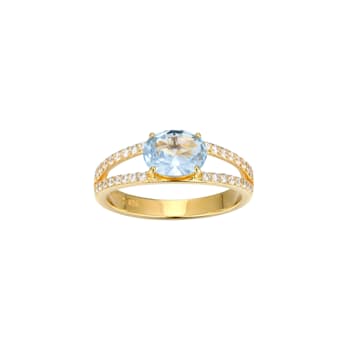 Blue Lab Create Spinel And White Cubic Zirconia 18K Gold Over Silver
Ring 2.47ctw