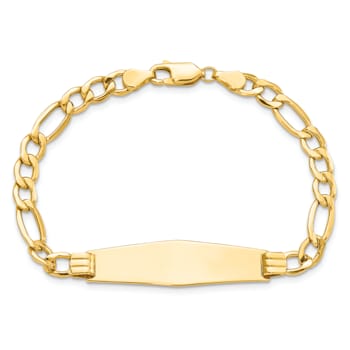 14k Yellow Gold Polished Soft Diamond Shape Figaro Link ID Bracelet