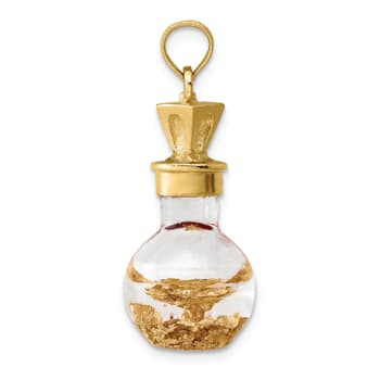 14k Yellow Gold 3D Leaf In Bottle Charm