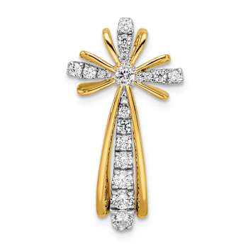 14k Yellow Gold and 14k White Gold Polished Diamond Cross Pendant