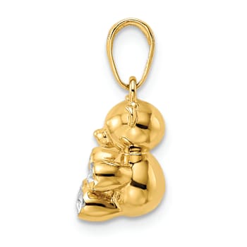 14k Two-tone Gold 3D Diamond-cut Teddy Bear Pendant