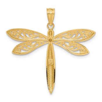 14k Two-tone Gold Textured Dragonfly Pendant