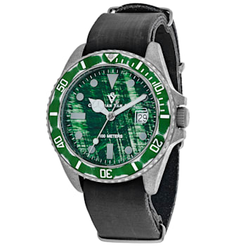 Christian Van Sant Men's Montego Vintage Green Dial, Black Leather Strap Watch