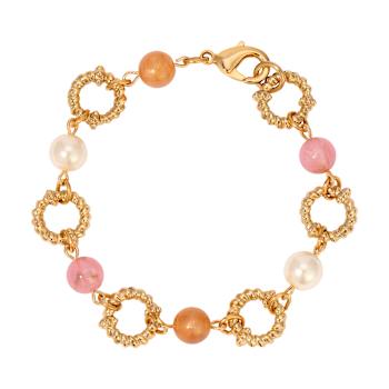 Gold Tone Multi Color Faux Pearl Round Link Bracelet