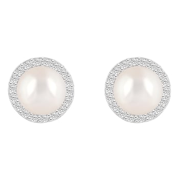 6mm Cultured Freshwater Pearl And Created White Sapphire 10k White Gold
Halo Stud Earrings