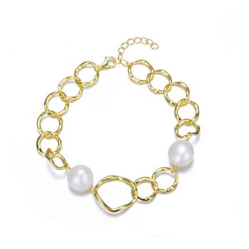Pear Shape Freshwater Pearl Station Bracelet In 14K Gold Over Sterling Silver