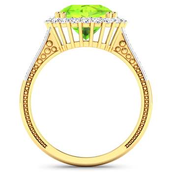 Round Green Peridot and Diamond 14K Yellow Gold Halo Ring 3.14 ctw