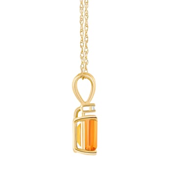 7x5mm Emerald Cut Citrine with Diamond Accent 14k Yellow Gold Pendant
With Chain