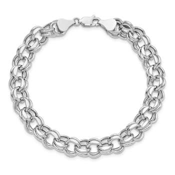 Rhodium Over 14k White Gold 8mm Double Link Charm Bracelet
