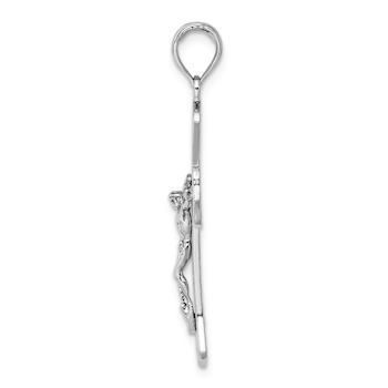 Rhodium Over 14k White Gold Textured Crucifix Pendant