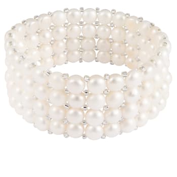 6-7mm White Cultured Freshwater Pearl Silver  Bracelet