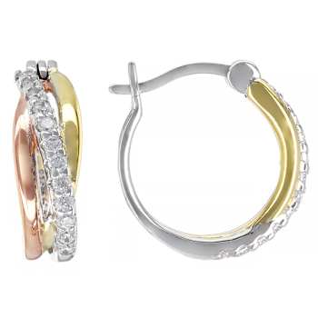 Tri-Tone Hoop CZ Earrings