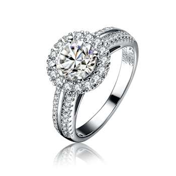 CZ Halo Solitaire Ring In Sterling Silver