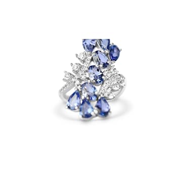 Rhodium Over Sterling Silver Oval and Pear Shape Tanzanite and White
Ziron Ring 4.71ctw