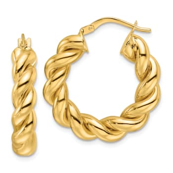 14k Yellow Gold Polished 1" Twisted Round Hoop Earrings