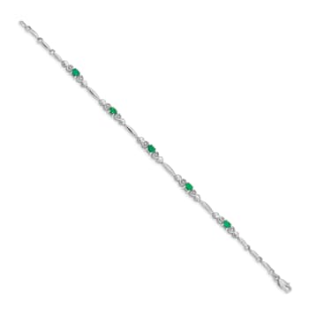 Rhodium Over 14k White Gold Diamond and Emerald Bracelet