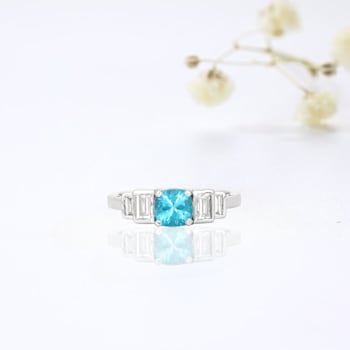 Rhodium Over Sterling Silver Paraiba Blue Apatite and Lab Grown Diamond
Mixed Cut Ring 1.71ctw