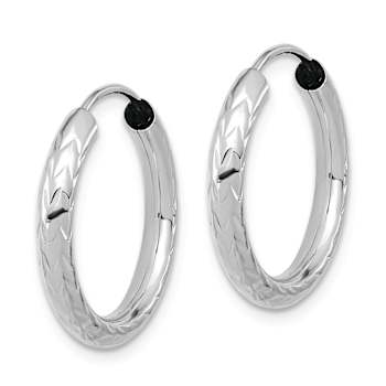 Rhodium Over 14k White Gold 3/4" Polished and Diamond-Cut Endless
Hoop Earrings