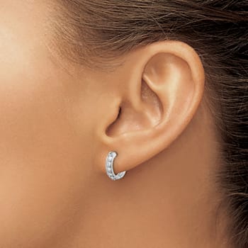 Rhodium Over 14K White Gold Lab Grown Diamond Hinged Hoop Earrings
