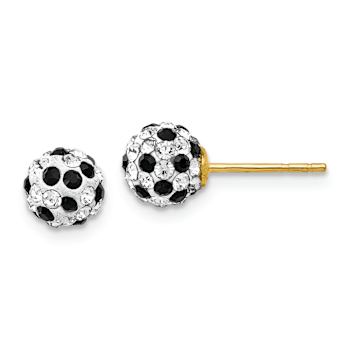 14k Yellow Gold Black and White Crystal 6mm Stud Earrings