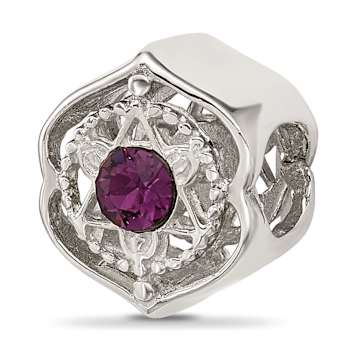 Sterling Silver Brushed and Polished Crystal Purple Bead