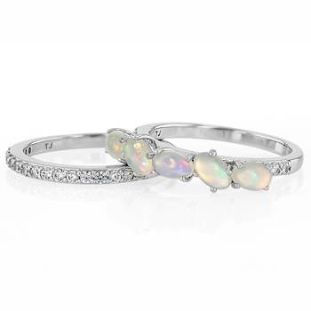Opal And Zircon Stackable Ring Set In Sterling Silver 1.09ctw