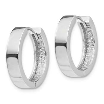 Rhodium Over 14k White Gold 9/16" Round Hinged Hoop Earrings