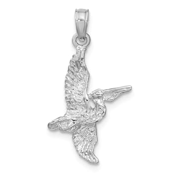 Rhodium Over 14k White Gold Textured Pelican Flying Pendant