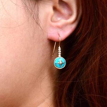 Barse Jewelry Blue Composite Turquoise Gold Tone Celestial Dangle Earrings