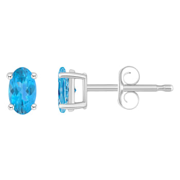 5x3mm Oval Blue Topaz 14k White Gold Stud Earrings