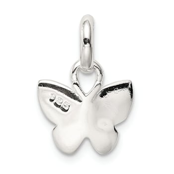 Sterling Silver Polished Pink and Orange Enamel Butterfly Children's Pendant