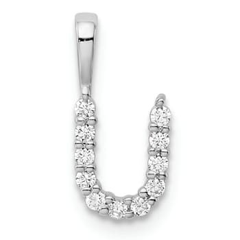 Rhodium Over 14K White Gold Lab Grown Diamond Letter U Initial Pendant