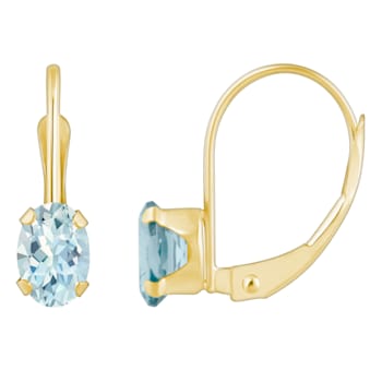 6x4mm Oval Aquamarine 10k Yellow Gold Drop Earrings