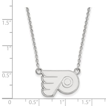 Rhodium Over Sterling Silver NHL LogoArt Philadelphia Flyers Small Necklace