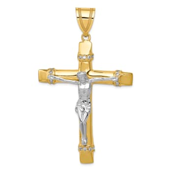 14K Yellow and White Gold Cubic Zirconia Crucifix Pendant