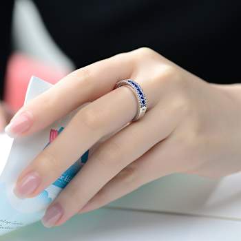 Sapphire Color CZ Channel-Set Band Ring In Sterling Silver