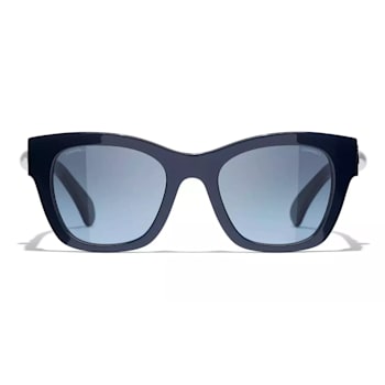 Chanel Navy Blue Frame "CC" Logo in Heart & Pearl Accent /
Blue Gradient Lens Sunglasses
