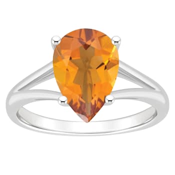 12x8mm Pear Shape Citrine Rhodium Over Sterling Silver Ring