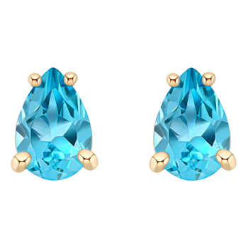 6x4mm Pear Shape Blue Topaz 14k Yellow Gold Stud Earrings