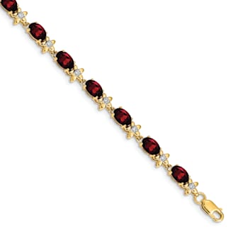 14k Yellow Gold Floral Diamond and Garnet Bracelet