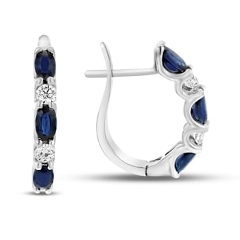 2.05ctw Sapphire and Diamond Hoop Earrings in 14k White Gold