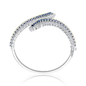 Sapphire Color CZ Station Bangle Bracelet In Sterling Silver
