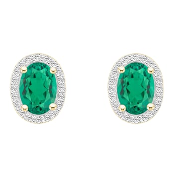 7x5mm Oval Created Emerald And Created White Sapphire 10k Yellow Gold
Halo Stud Earrings