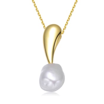 Freshwater Pearl Teardrop Pendant Necklace In 14K Gold Over Sterling Silver