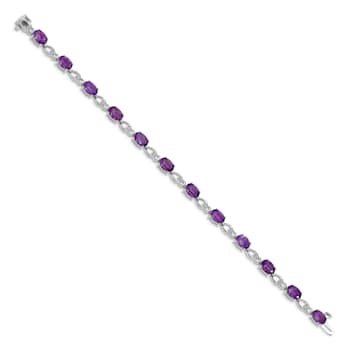 Rhodium Over 14k White Gold Amethyst and Diamond Bracelet