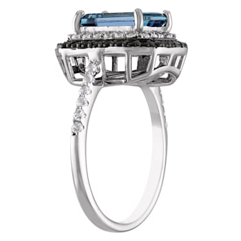 Sterling Silver Swiss Blue Topaz, Black Spinel and Lab Created White
Sapphire Ring 3.25ctw