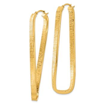 14k Yellow Gold Textured 2 1/8" Twisted Oval Hoop Earrings