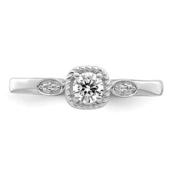 Rhodium Over 14K Gold Petite Rope Edge Round Diamond Ring 0.24ctw